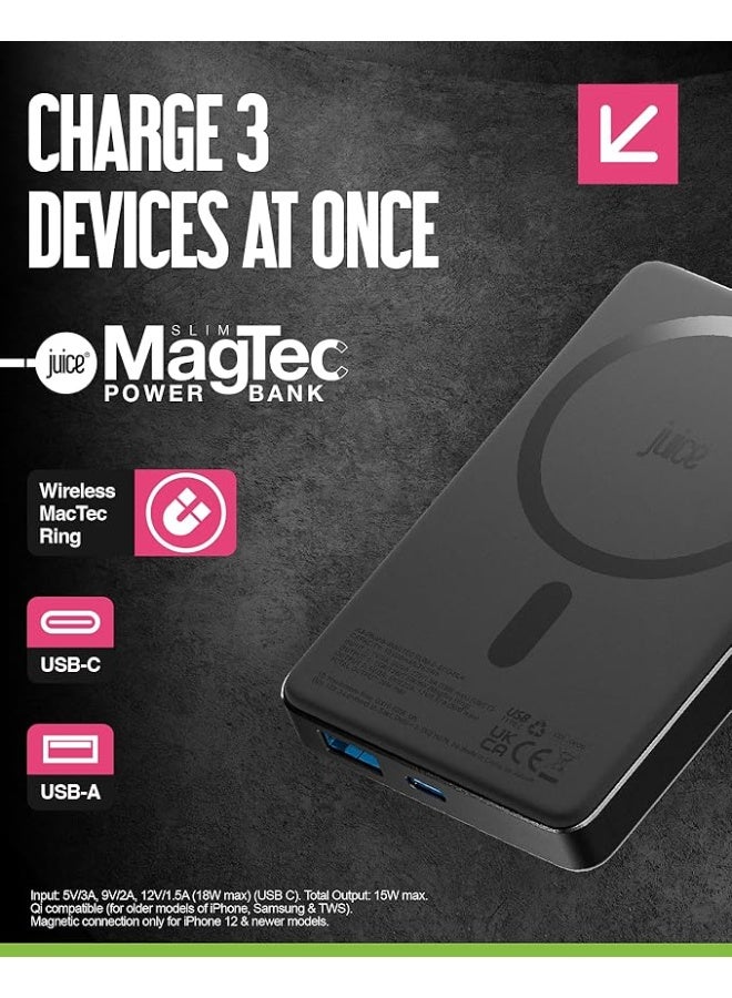 جوس بنك طاقة لاسلكي مغناطيسي Juice Slim بسعة 10,000 مللي أمبير/ساعة - شحن لاسلكي بقوة 15 وات، شحن سريع USB-C، بطارية محمولة لأجهزة iPhone وأجهزة Qi - أسود - Image 5